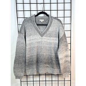 Briggs V-Neck Cozy Long Sleeve Knit Sweater Womens L Gray Ombre Lagenlook Winter